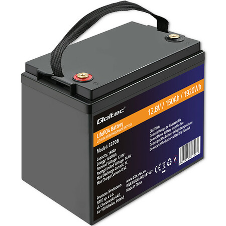 Qoltec LiFePO4 lithium iron phosphate battery 12.8V, 150Ah, 1920Wh, BMS