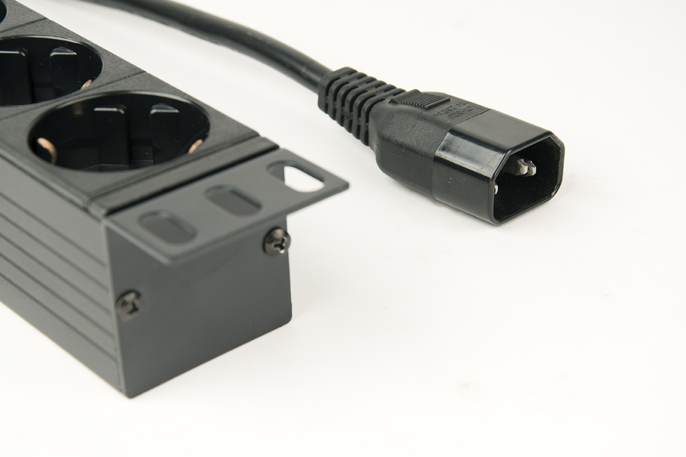 PDU, 8 Schuko sockets, 1U, 10A, C14 plug 3m cable, black