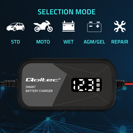 Qoltec intelligent microprocessor charger with cell regeneration function, 12V/2A, LCD