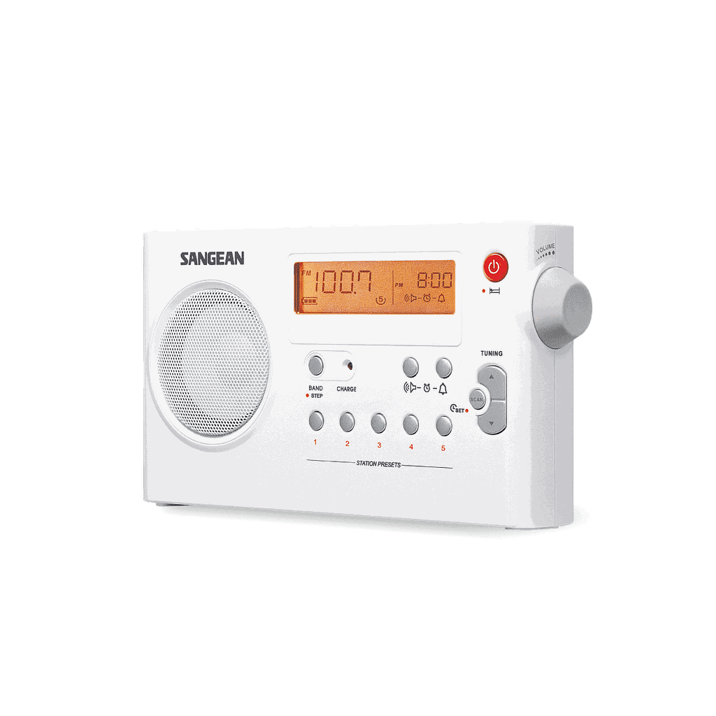 Sangean PR-D7 AM/FM kellraadio, valge