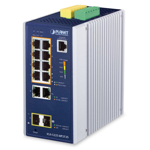 Planet industrial managed L2+ Ethernet switch, 8-port 10/100/1000T 802.3at PoE + 2-port 10/100/1000T + 2-port 1G/2.5G SFP