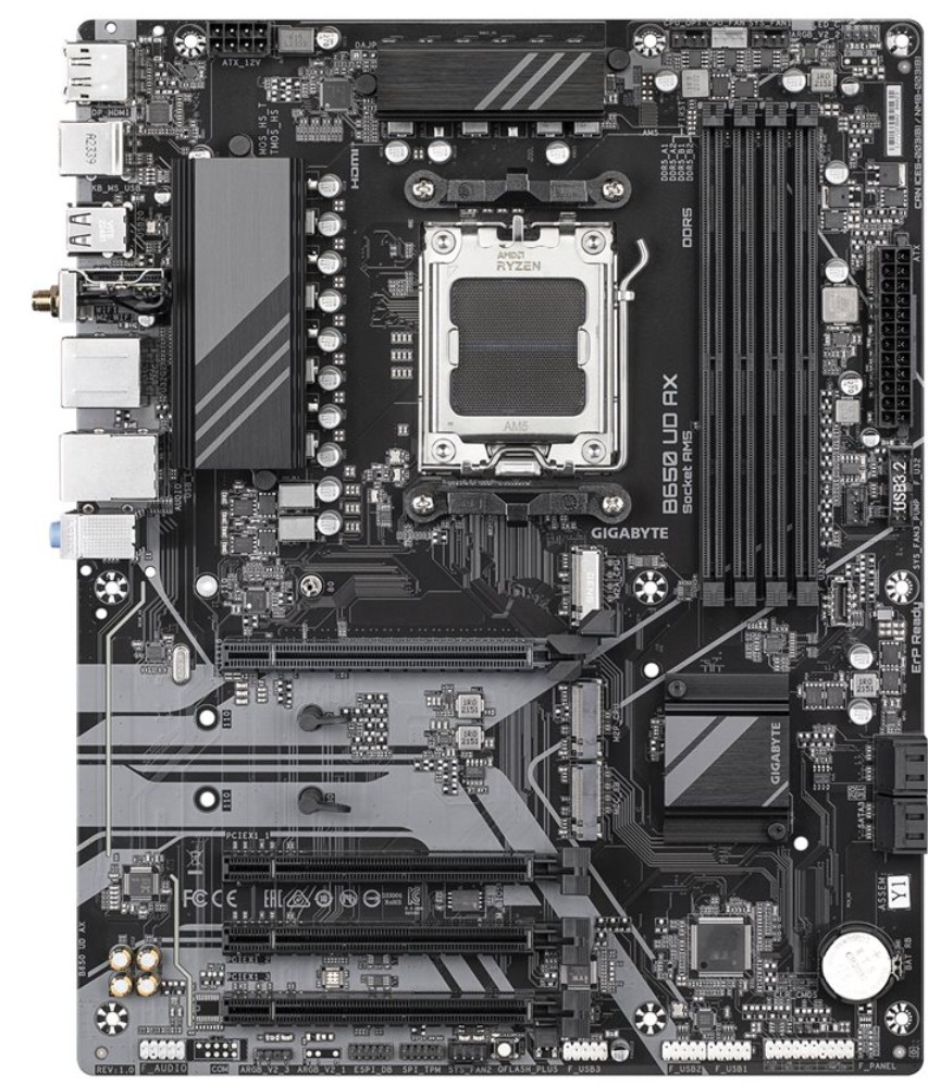 Gigabyte B650 UD AX - 1.0 - motherboard - ATX - socket AM5 - AMD B650 chipset - USB-C 3.2 Gen 1, USB 3.2 Gen 2, USB 3.2 Gen 1 - Wi-Fi 6, Gigabit LAN, Bluetooth - onboard graphics (CPU required) - HD audio (8-channel)