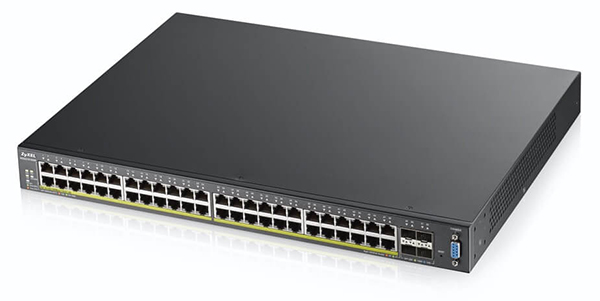 ZyXEL 48 port Gigabit L3 managed PoE+ switch, 375 Watt, 4x 10G