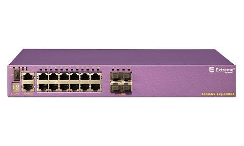 Extreme X440-G2 12 10/100/1000BASE-T PoE+ 4 1GBE unpopulated SFP upgradable to 10GBE SFP+ 1 fixed AC PSU 1 RPS port XOS Edge license