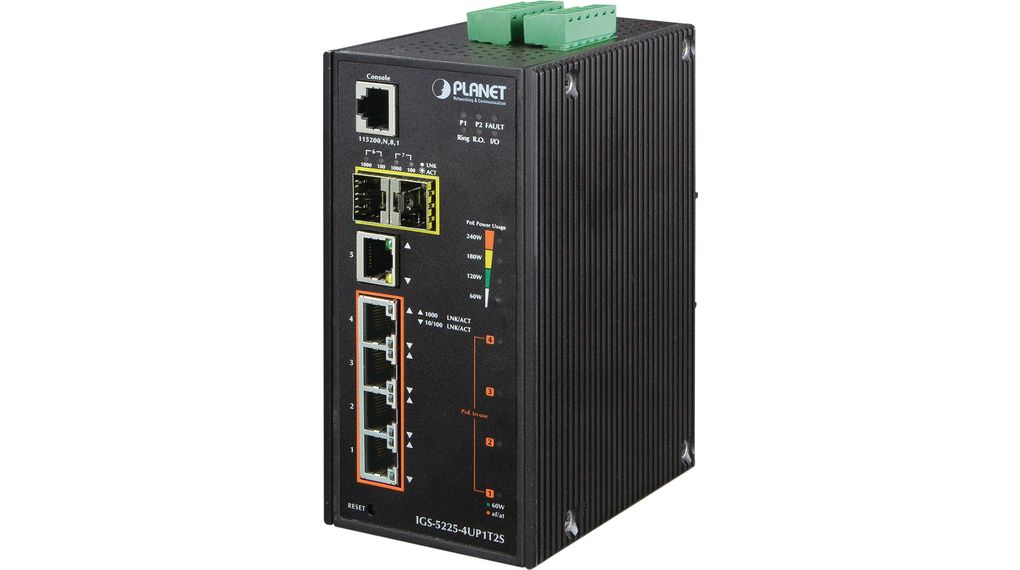 Planet industrial L2+ 4-port 10/100/1000T 802.3bt PoE + 1-port 10/100/1000T + 2-port 1G/2.5G SFP managed Ethernet switch