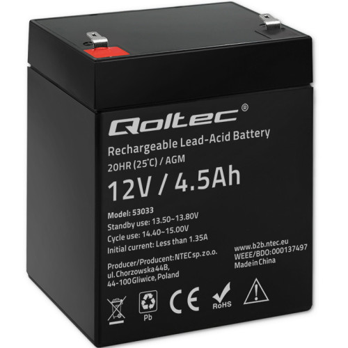 Qoltec battery AGM 12V 4.5Ah max.1.35A