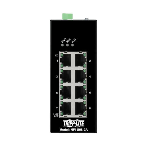 Eaton 8-port unmanaged industrial Ethernet switch - 10/100 Mbps, ruggedized, -40° to 75°C, EIP QoS, DIN mount