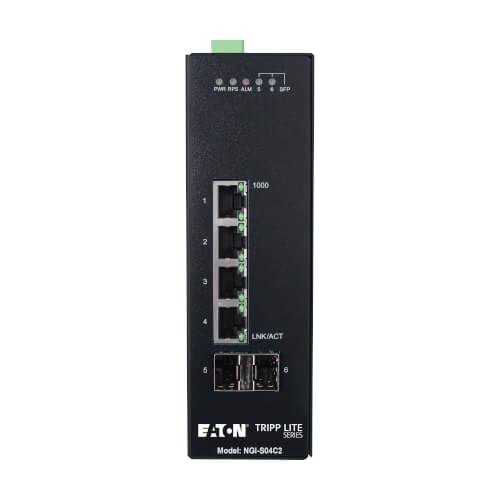 Eaton 4-port lite managed industrial Gigabit Ethernet switch - 10/100/1000 Mbps, 2 GbE SFP slots, -10° to 60°C, DIN mount