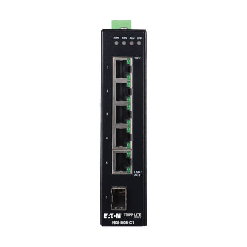 Eaton 5-port managed industrial Gigabit Ethernet switch - 10/100/1000 Mbps, GbE SFP slot, -40° to 75°C, DIN mount