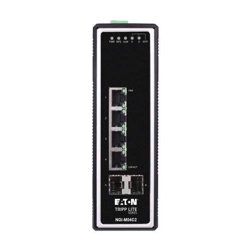 Eaton 4-port managed industrial Gigabit Ethernet switch - 10/100/1000 Mbps, 2 GbE SFP slots, -40° to 75°C, DIN mount