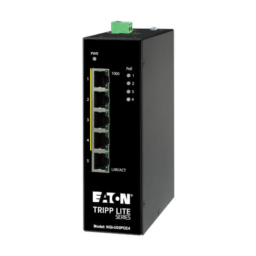 Eaton 5-port unmanaged industrial Gigabit Ethernet switch - 10/100/1000 Mbps, PoE+ 30W, -10° to 60°C, DIN mount