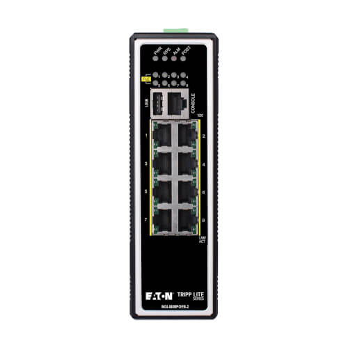 Eaton 8-port managed industrial Gigabit Ethernet switch - layer 2, 1 Gbps, PoE+ 30W, -40° to 75°C, DIN mount