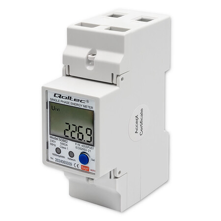 Qoltec single phase electronic energy consumption meter for DIN rail, 230V, LCD, Wi-Fi
