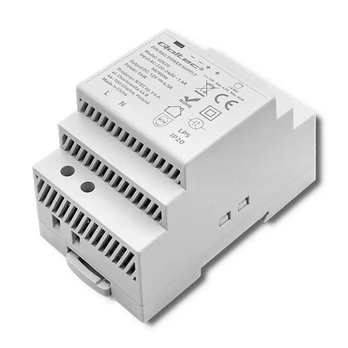 Qoltec DIN rail power supply, 12V, 4.5A, 54W, gray