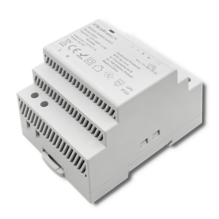 Qoltec DIN rail power supply, 12V, 7.1A, 85.2W, gray